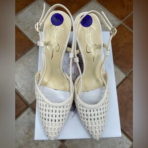 Jessica Simpson Women's Nyara Crochet Woven Pointed Toe Slingback Pumps